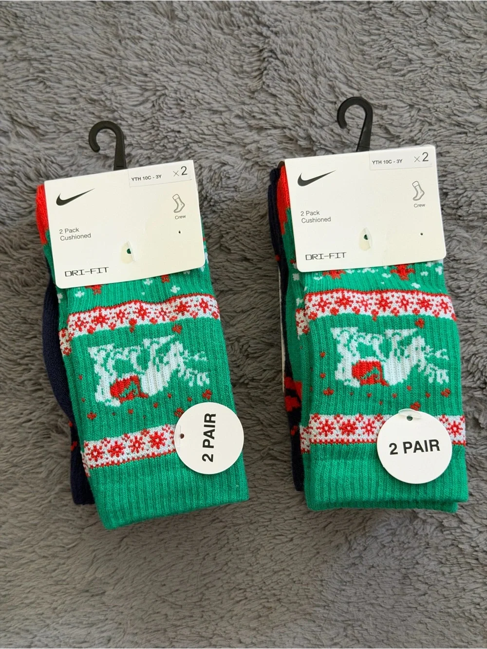 Nike Kids 10c-3y  Green & Red Holiday Cushion Crew Socks - 2 Pack Bundle